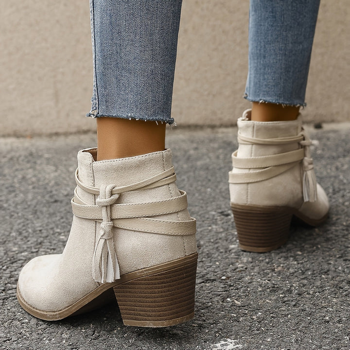 Sophie | Refined Tassel Ankle Boots With A Comfortable Block Heel