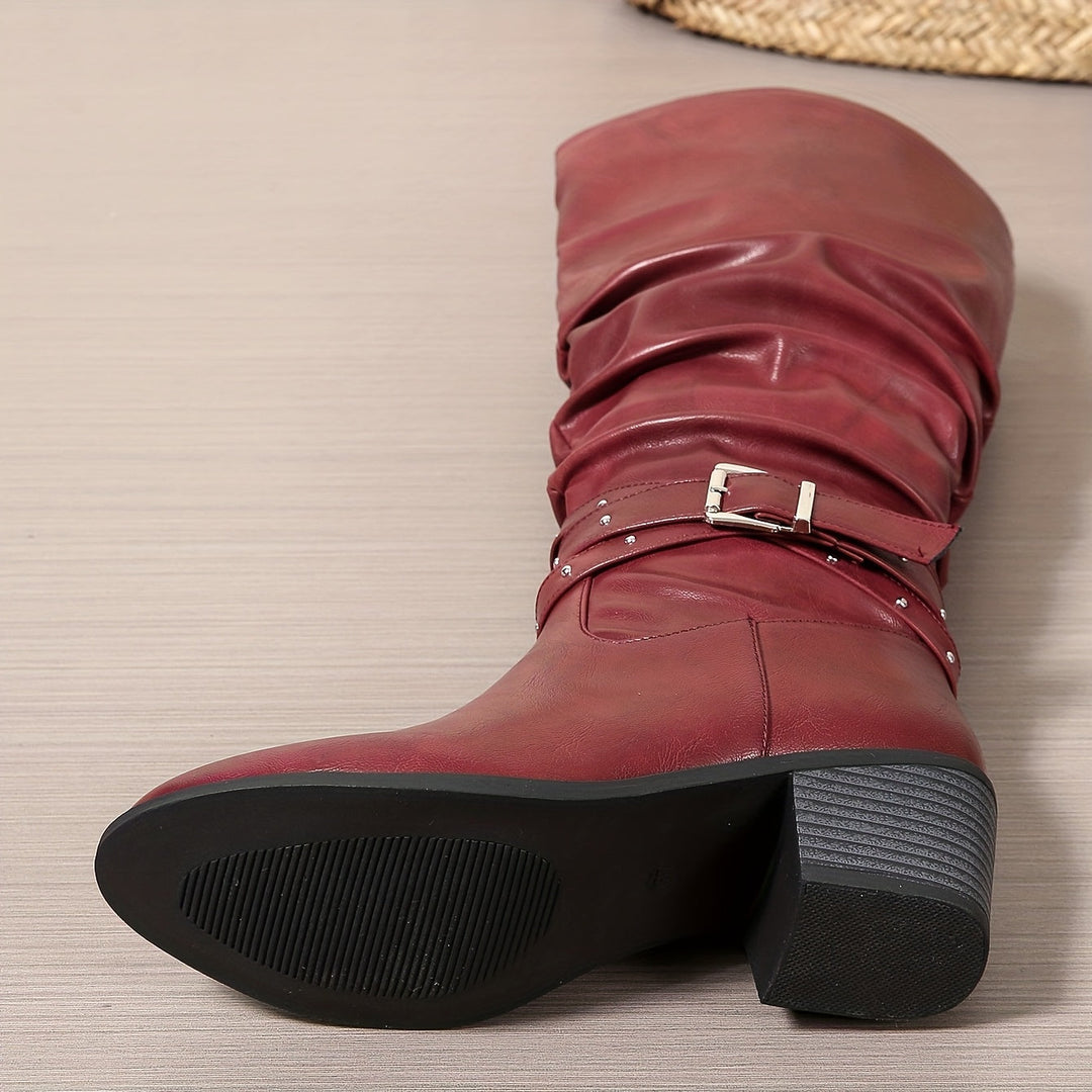 Doreen | Slouchy Buckle Strap Knee High Boots