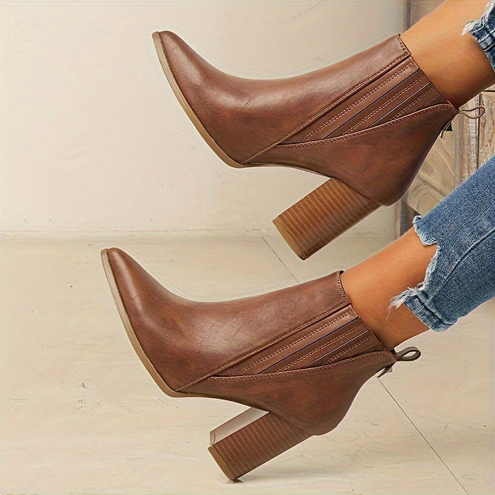 Marina | Stylish Pointed Toe Block Heel Ankle Boots