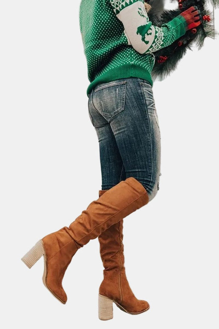 Katrin | Modern Stretch Block Heel Knee High Boots