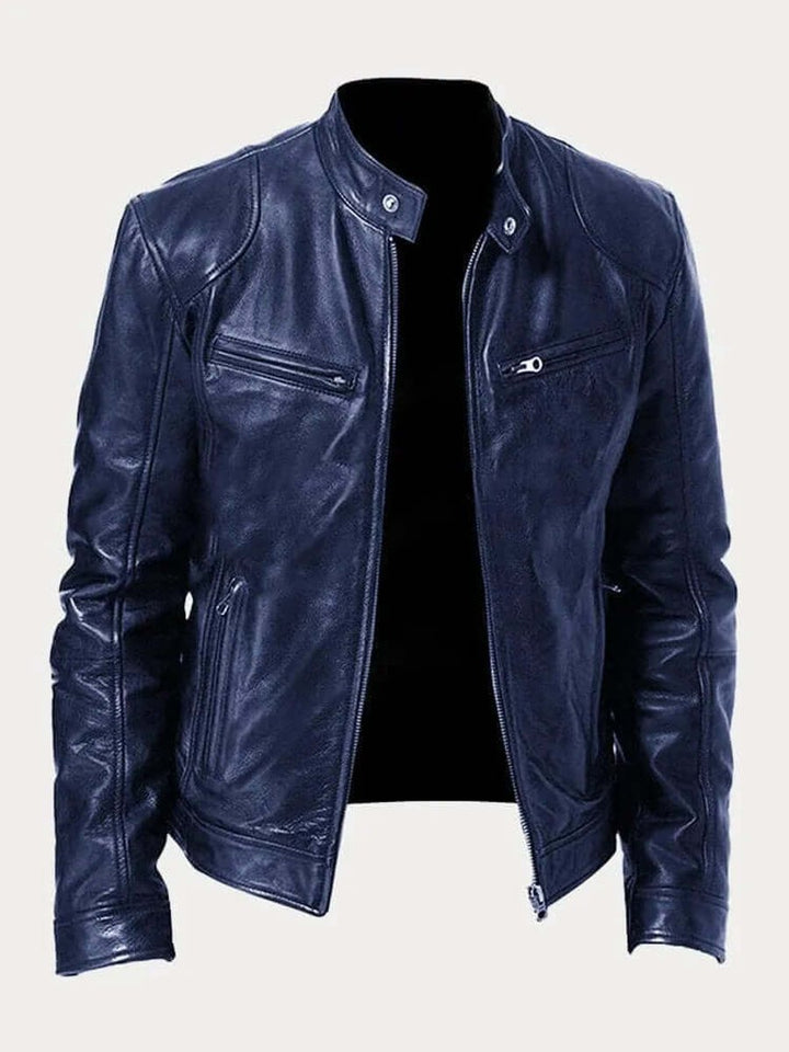 Maverick | Men's Classic Biker Jacket – Real Leather with Stand Collar