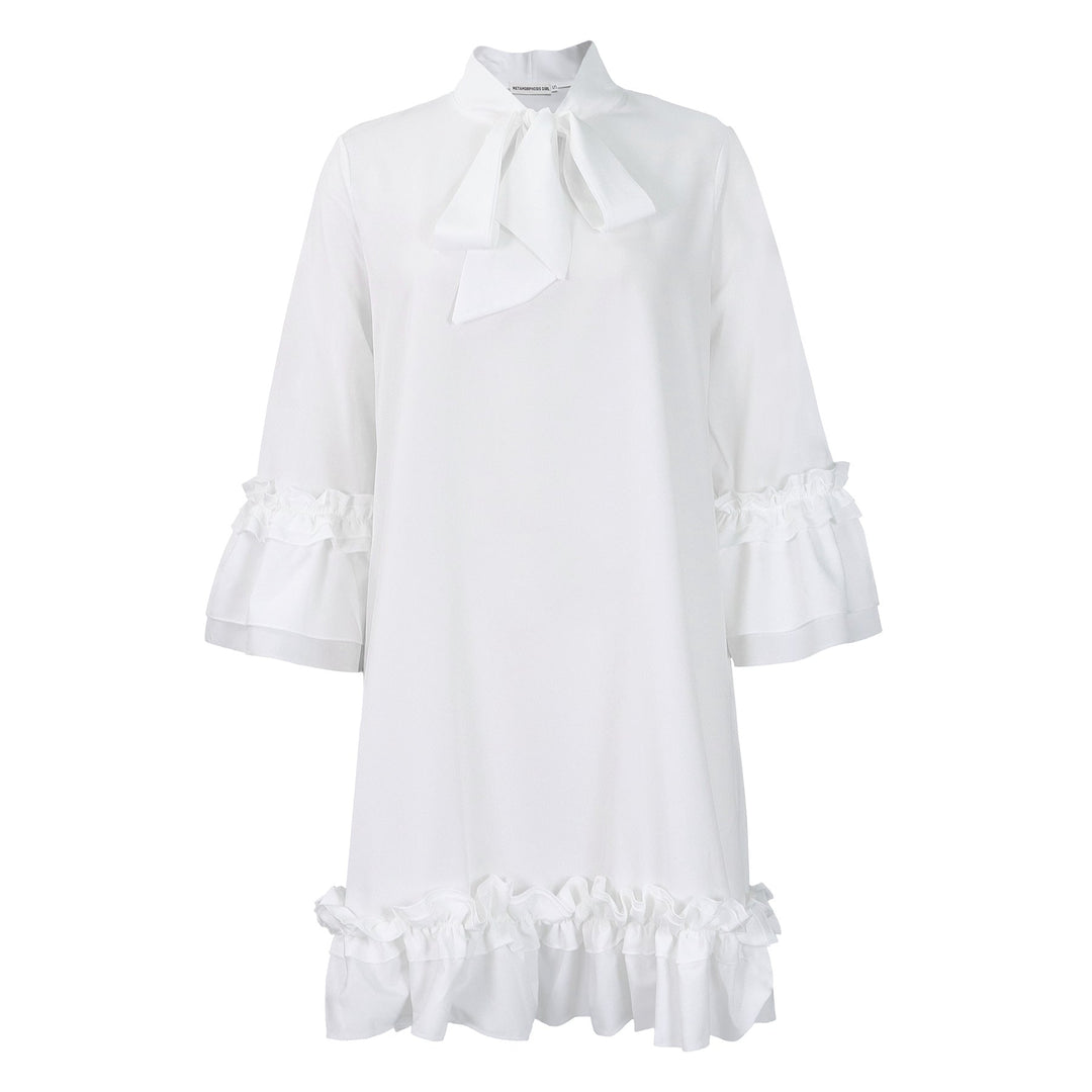 Vivienne | Elegant Bow Neck Ruffle Tunic Dress