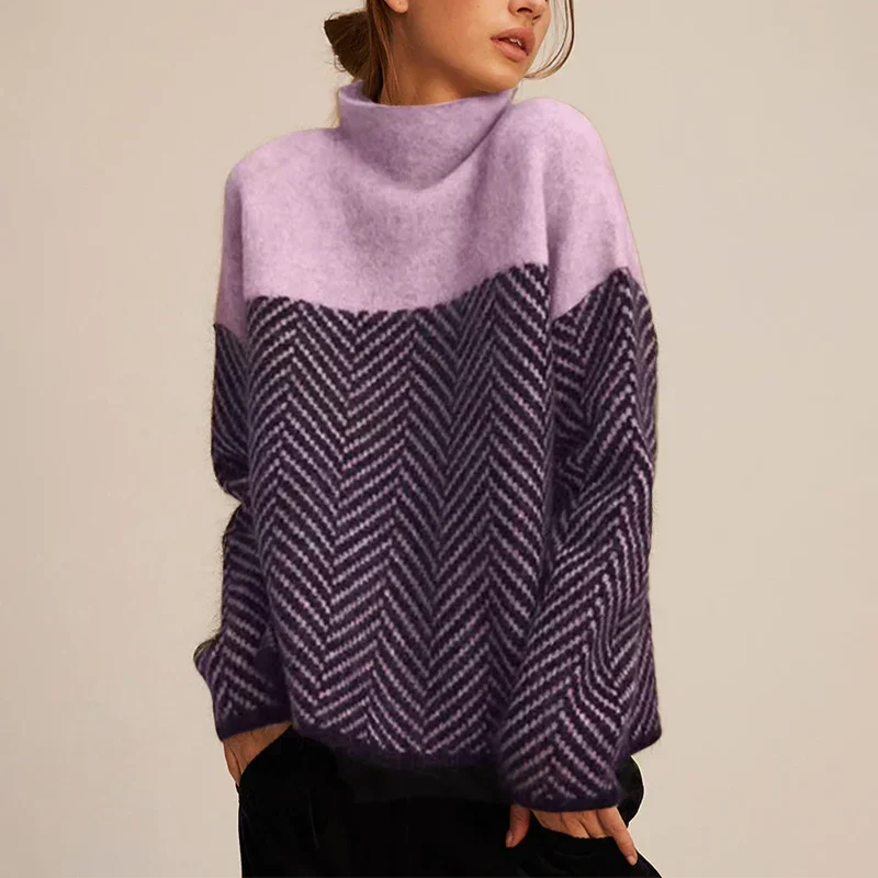 Elena | Elegant And Cosy Chevron Turtleneck Sweater