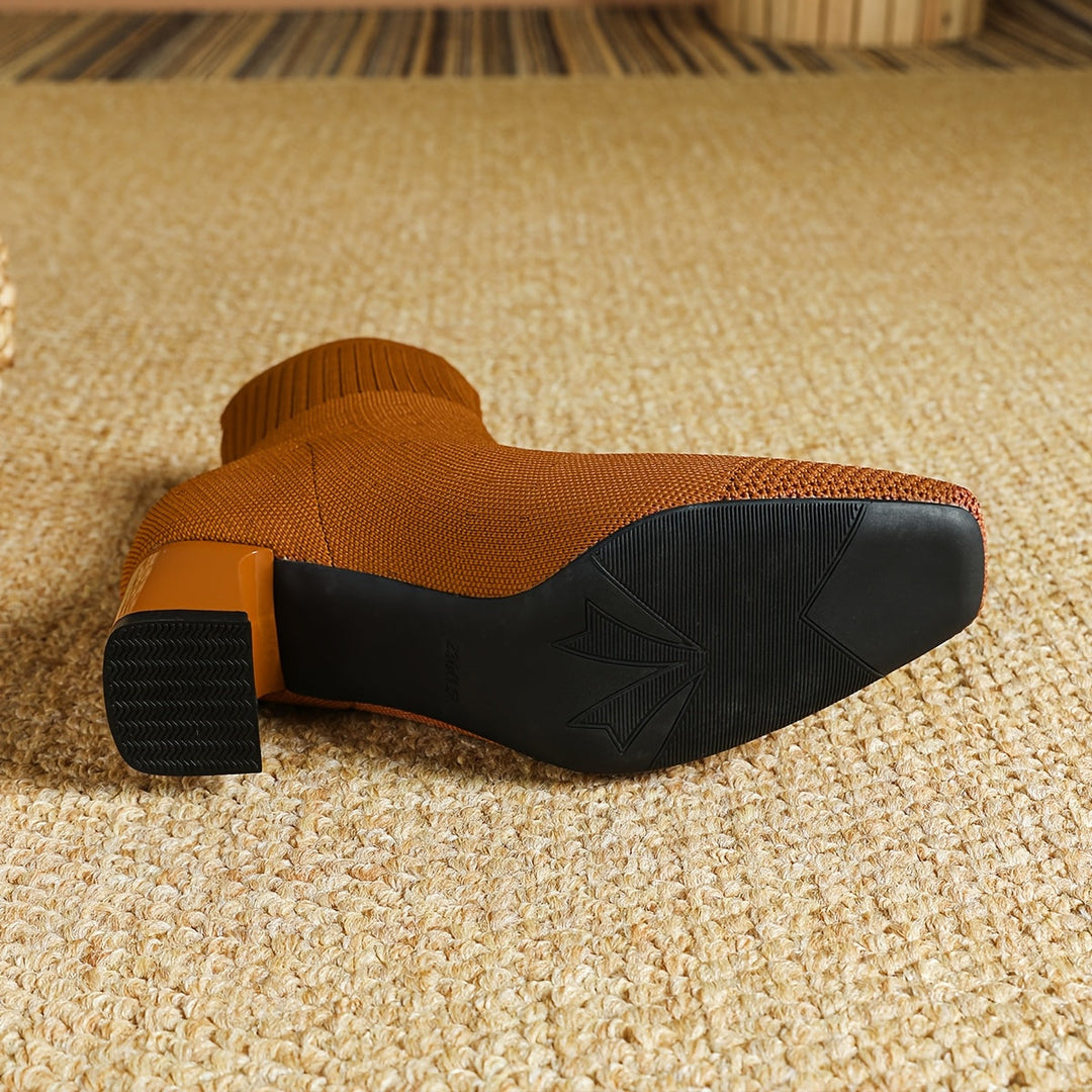 Hannah | Chic Stretch-Knit Block Heel Ankle Boots