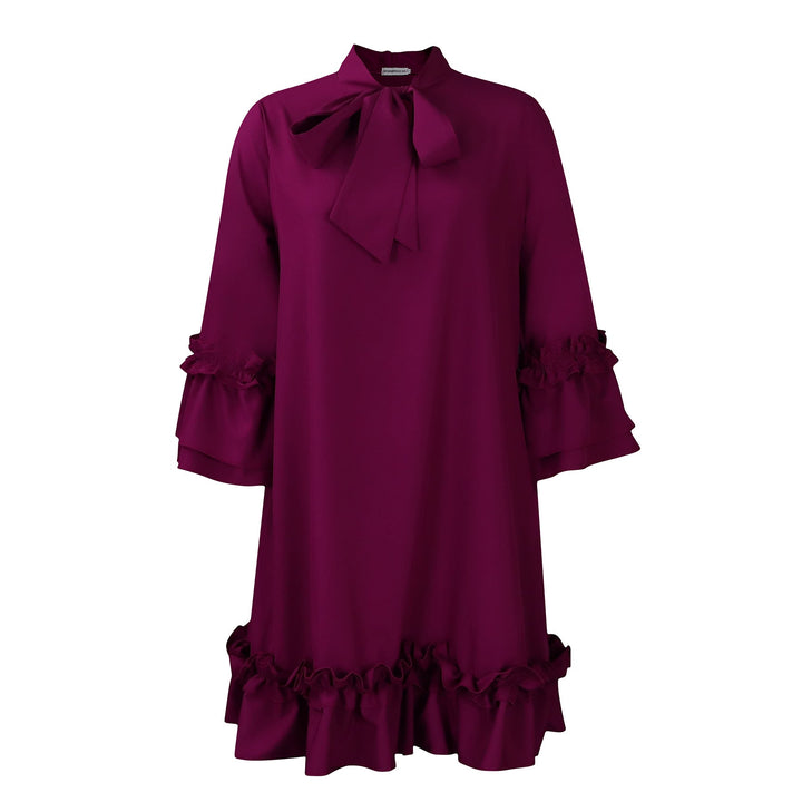 Vivienne | Elegant Bow Neck Ruffle Tunic Dress
