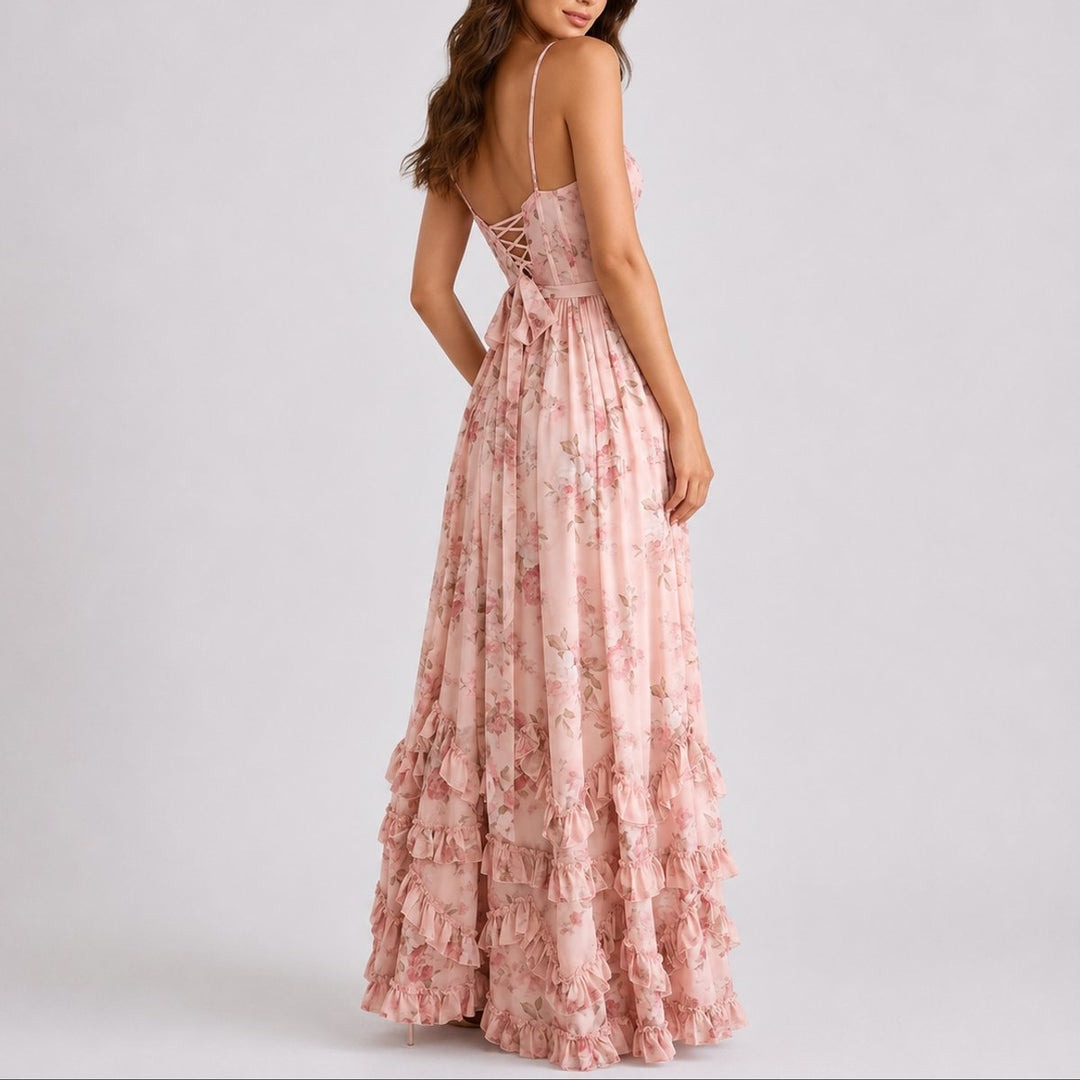 Stella | Casual Fall Wedding Floral Corset Maxi Dress