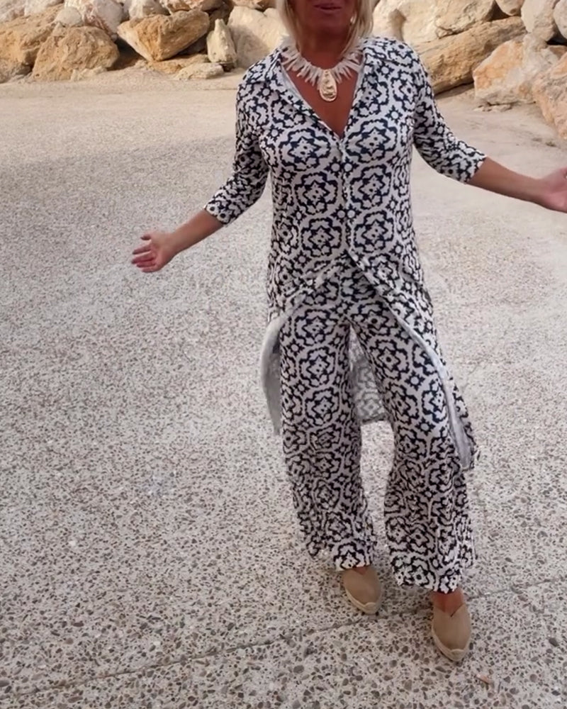 Stella | Stylish Printed Tunic And Wide-Leg Pants Set