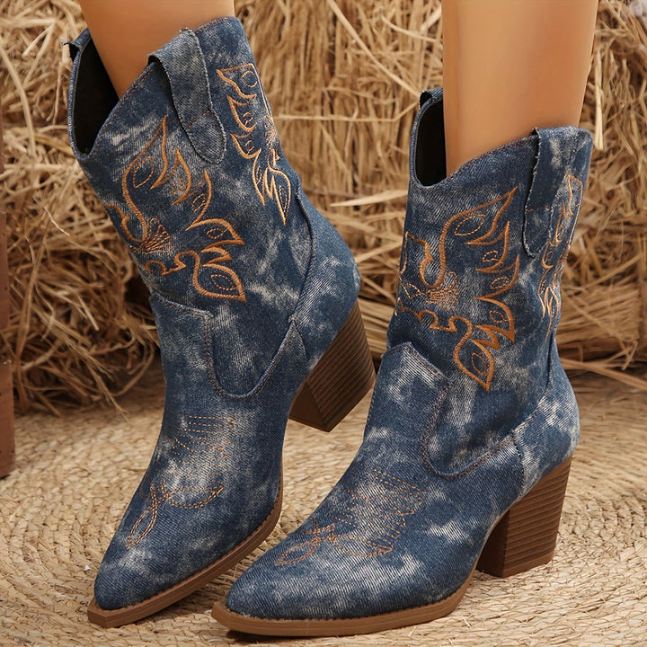 Simone | Stylish And Versatile Wide Calf Design Cowboy Boots