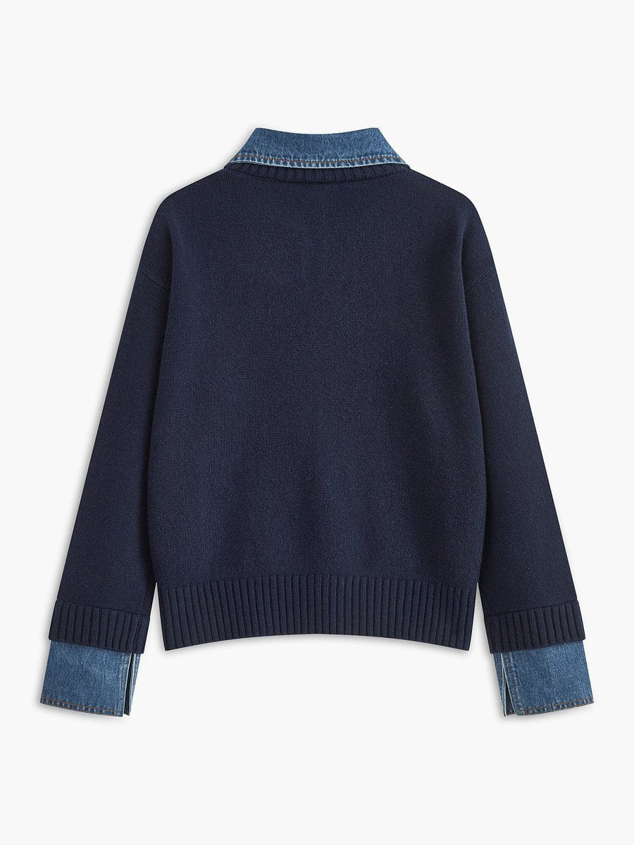 Amelie | 2-in-1 Sweater with Denim Collar and Metal Buttons