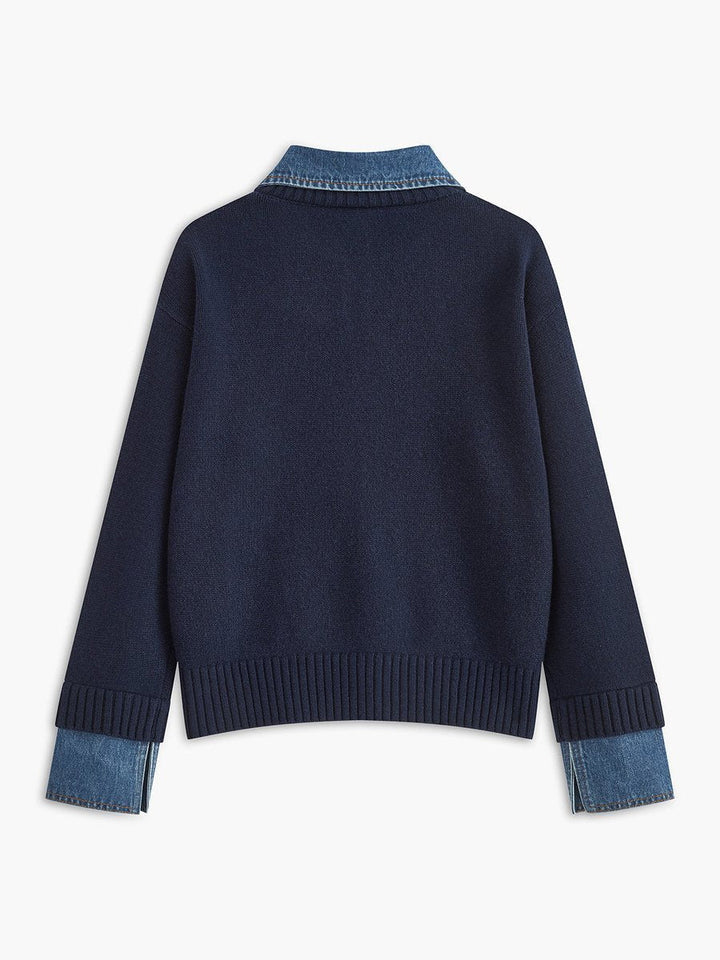 Amelie | 2-in-1 Sweater with Denim Collar and Metal Buttons