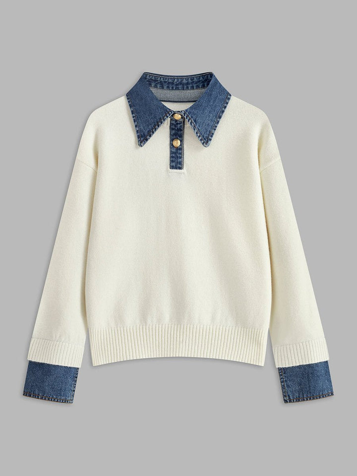 Amelie | 2-in-1 Sweater with Denim Collar and Metal Buttons