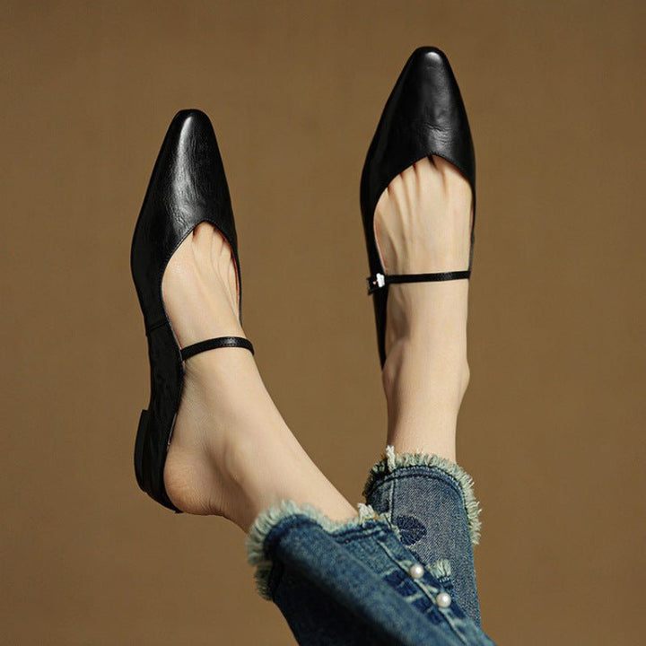 Grace | Elegant Pointed-Toe Leather Mary Jane Mules