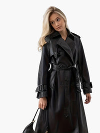 Valentina | Langer Kunstleder-Trenchcoat mit Gürtel und elegantem Stil