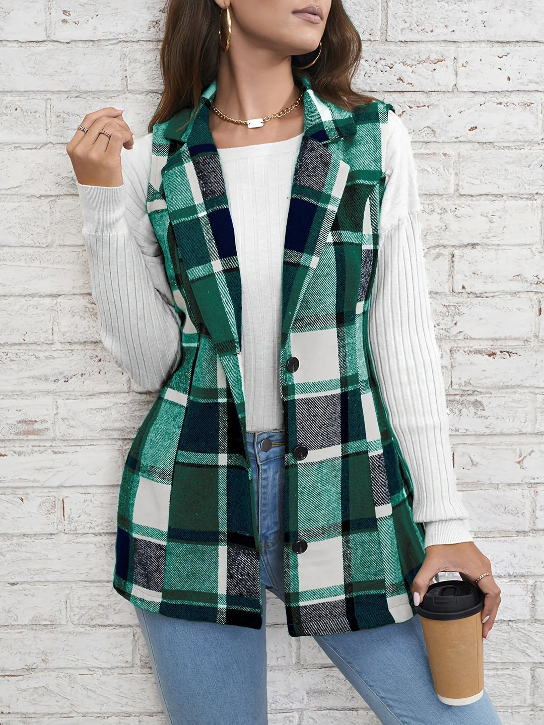 Victoria | Sophisticated And Cozy Plaid Longline Vest