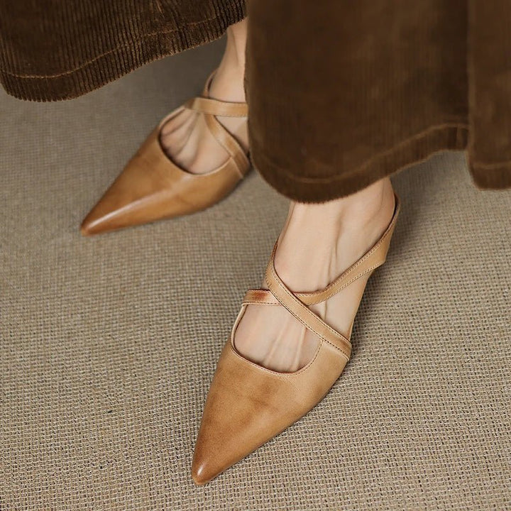 Scarlett | Elegant Cross-Strap Leather Pointed-Toe Mules