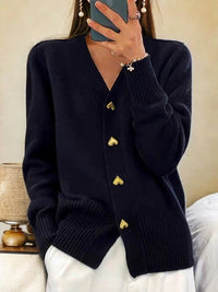 Chloe | Charming Heart-Button V-Neck Knit Cardigan