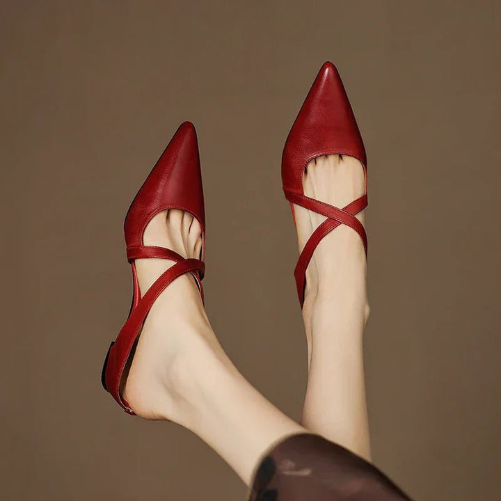 Scarlett | Elegant Cross-Strap Leather Pointed-Toe Mules