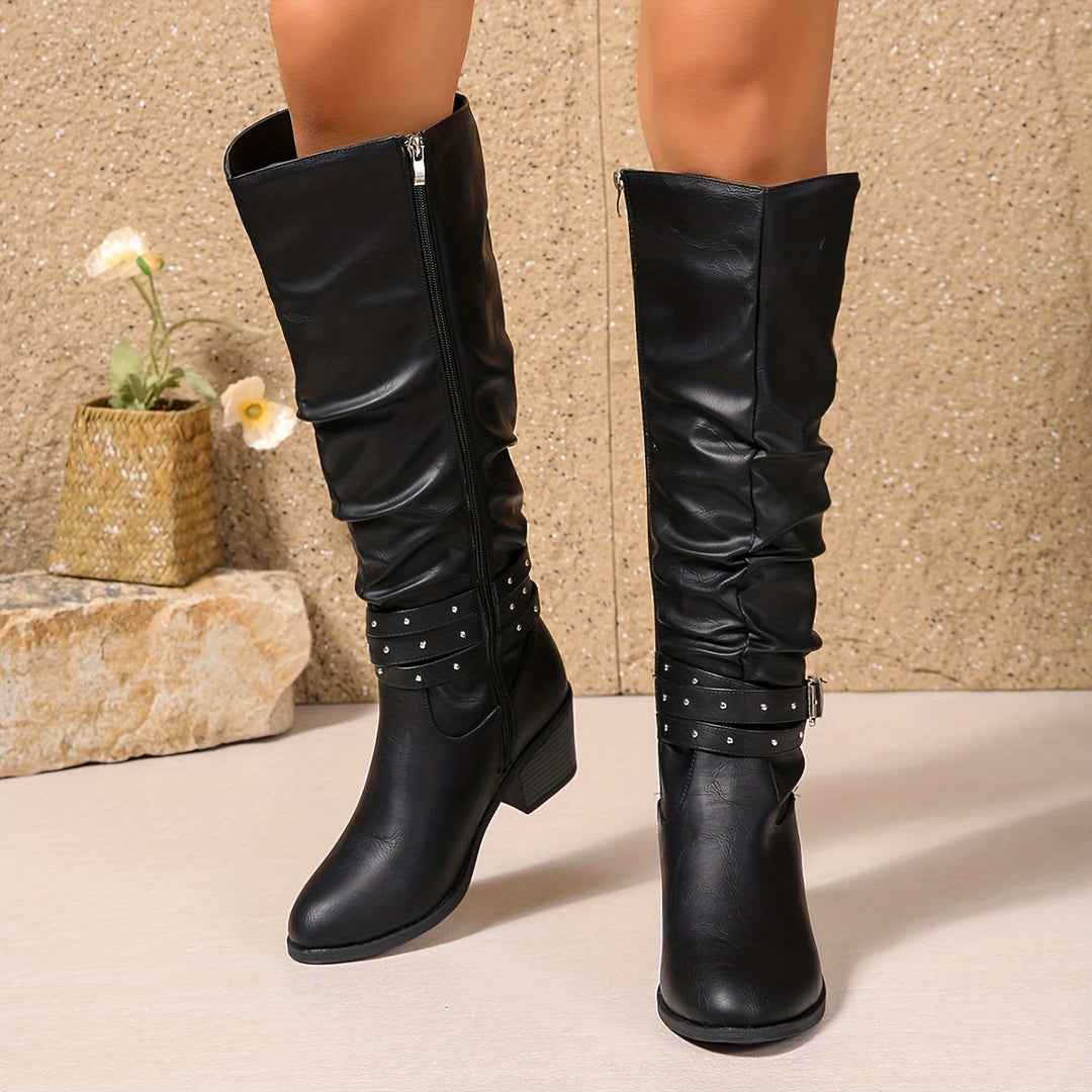 Doreen | Slouchy Buckle Strap Knee High Boots