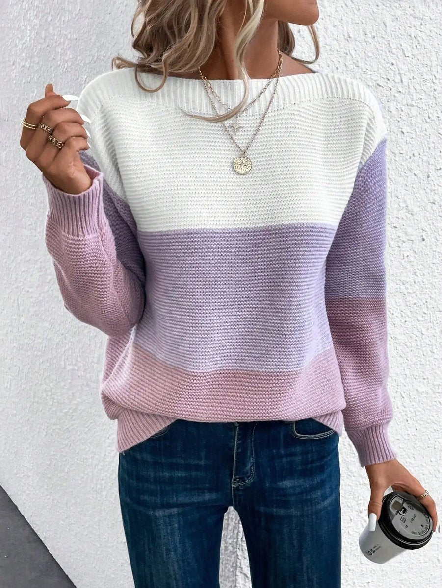 Frieda | Knitted Sweater – Stylish Color Block Design for Women