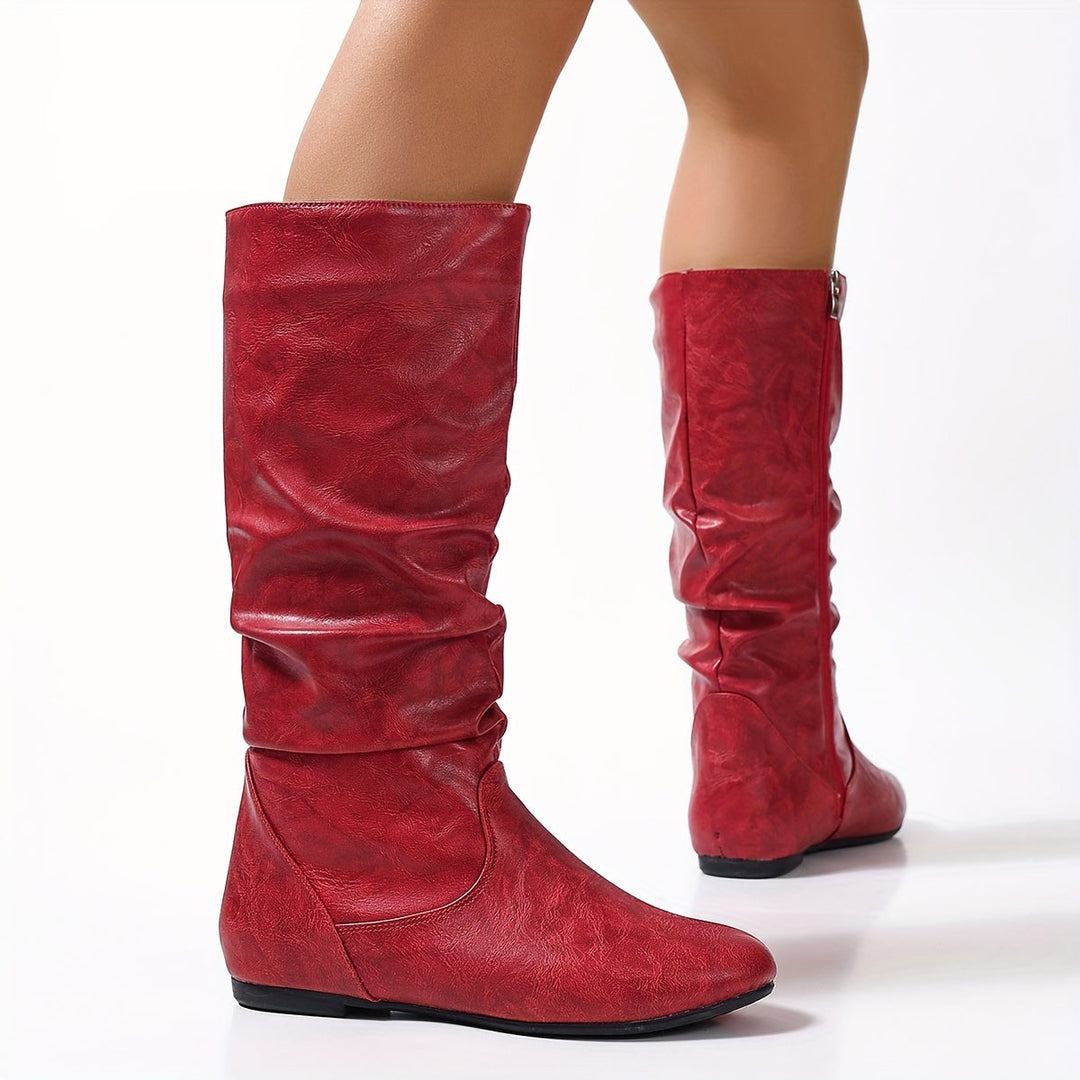 Birgit | Elegant Gathered Flat Knee High Boots
