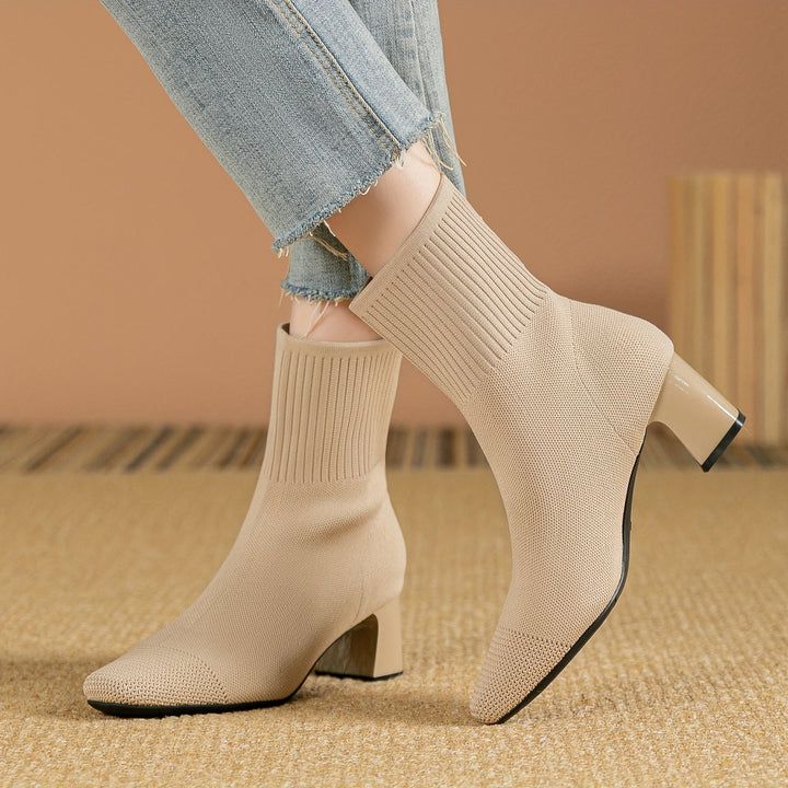 Hannah | Chic Stretch-Knit Block Heel Ankle Boots