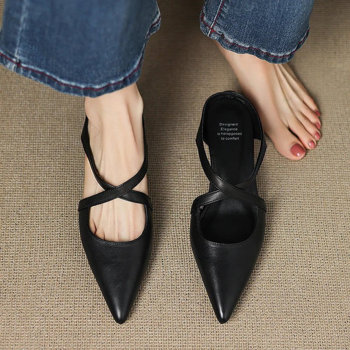 Scarlett | Elegant Cross-Strap Leather Pointed-Toe Mules