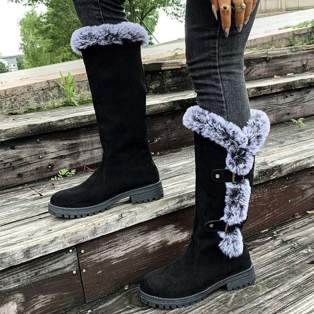 Nadine | Cozy Faux-Suede Fur-Trim Knee High Boots