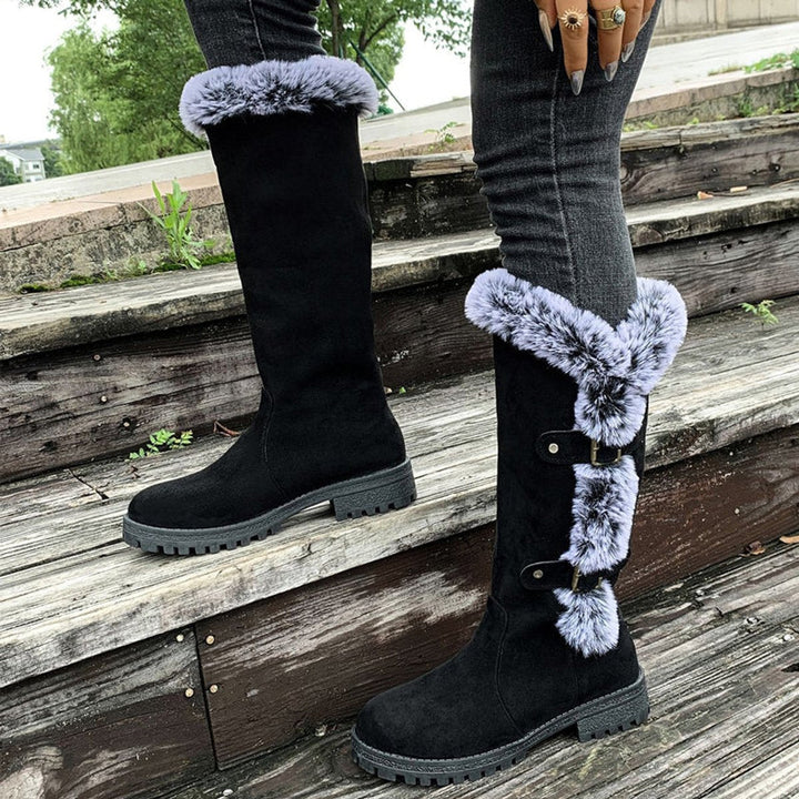 Nadine | Cozy Faux-Suede Fur-Trim Knee High Boots