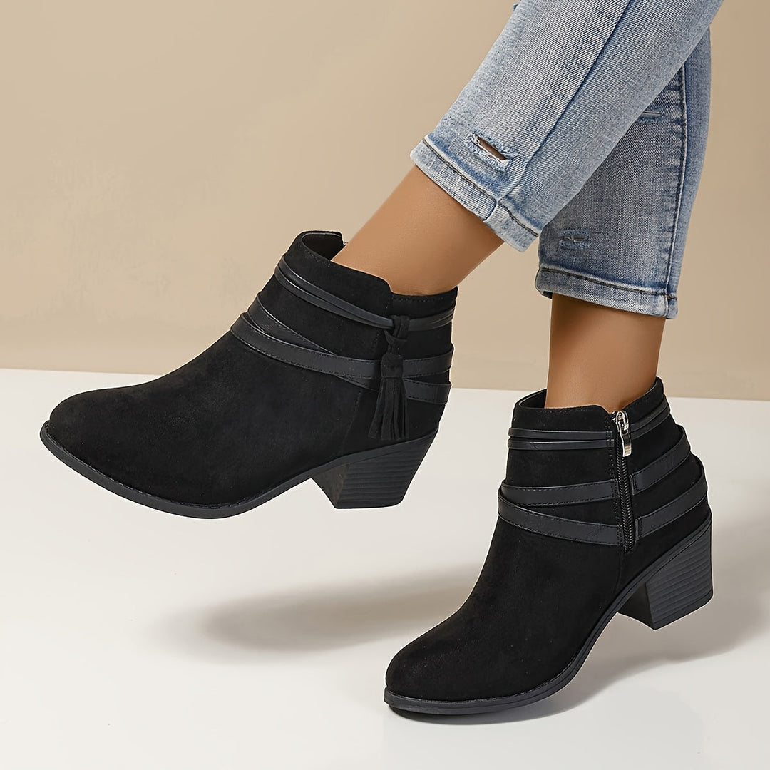 Sophie | Refined Tassel Ankle Boots With A Comfortable Block Heel