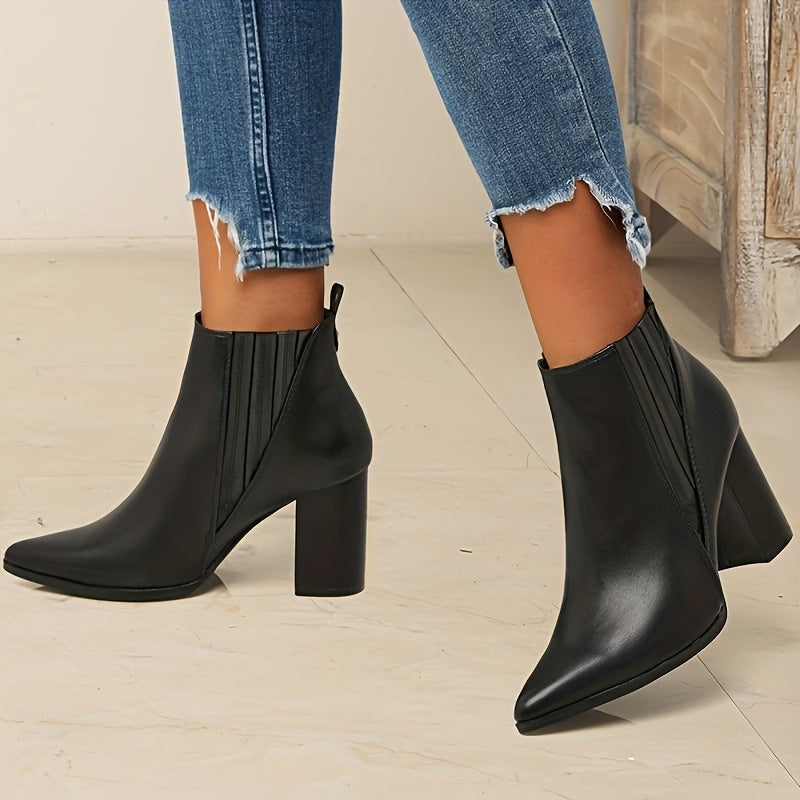 Marina | Stylish Pointed Toe Block Heel Ankle Boots