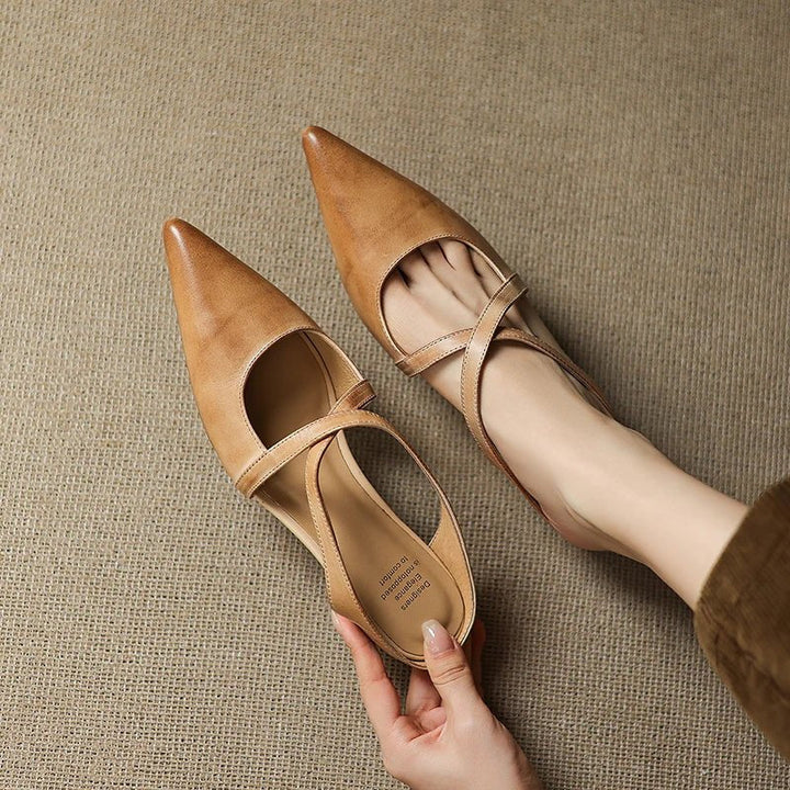 Scarlett | Elegant Cross-Strap Leather Pointed-Toe Mules