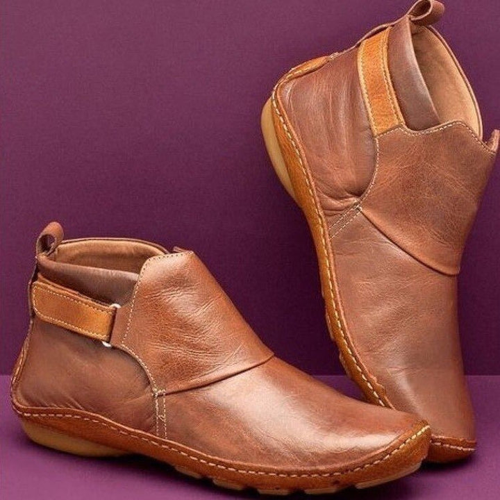 Rebecca | Relaxed Leather Ankle Boots With Adjustable Strap