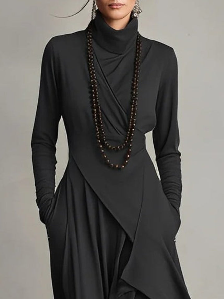 Luisa | Turtleneck Maxi Dress – Elegant Asymmetrical Style