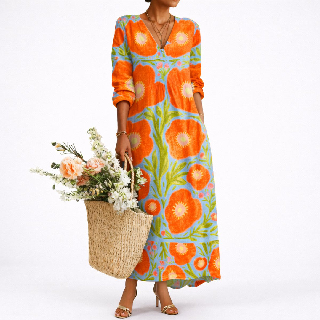 Evelyn | Elegantes florales Maxikleid für Herbsthochzeiten