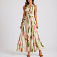 Josephine | Fall Wedding Halter Neck Watercolour Floral Maxi Dress